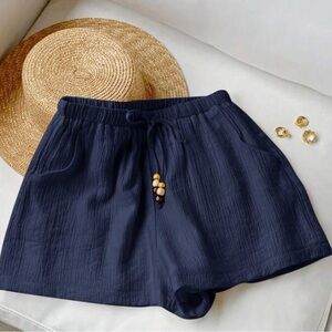 SHEIN Navy High Waist Drawstring Relaxed Shorts